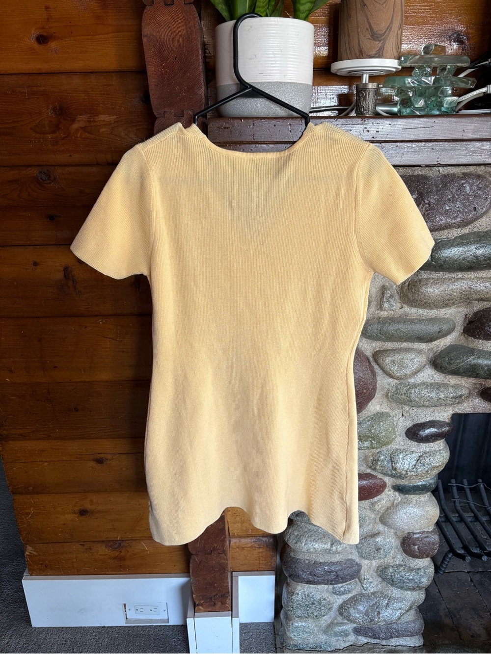 Y2K Pastel Yellow Dress - Summer Spring Mini - Ribbed Button Front - Large - Picture 3 of 3
